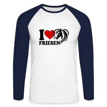 I love Pferd Friesen - Unisex Baseballshirt langarm - Weiß/Navy - Vorne - Nik (191cm)