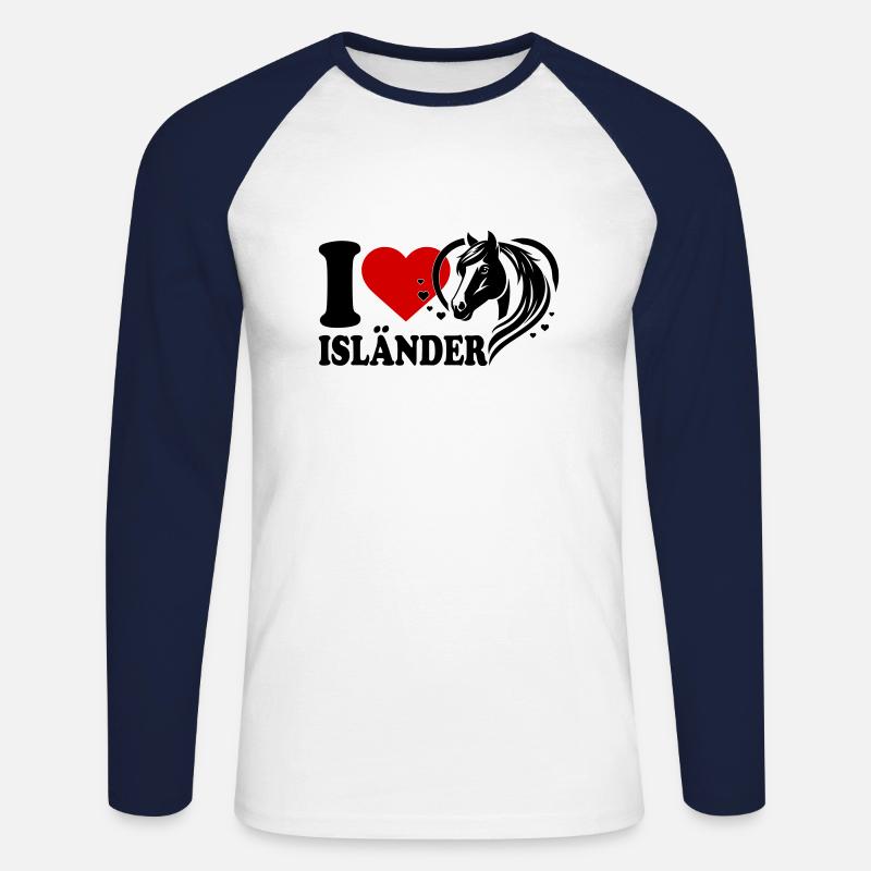 I love Pferd Isländer - Unisex Baseballshirt langarm - Weiß/Navy