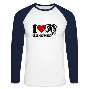 I love horse Oldenburger - Unisex Long Sleeve Baseball T-Shirt - white/navy - Front - Nik (191cm)