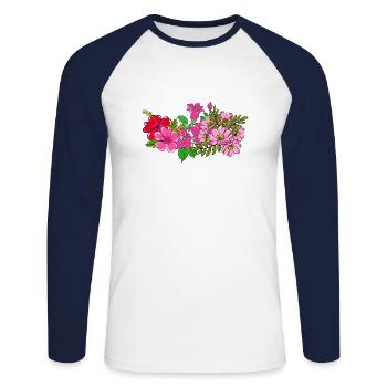 Bouquet de fleurs sauvages rose - T-shirt baseball manches longues Homme - blanc/marine - Devant - Nik (191cm)