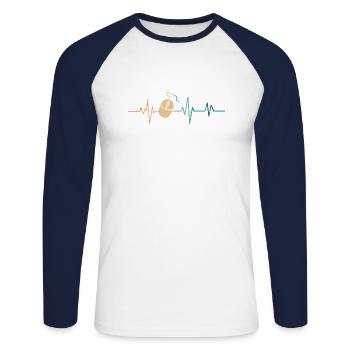 Battement de coeur rétro souris d’ordinateur - T-shirt baseball manches longues Homme - blanc/marine - Devant - Nik (191cm)