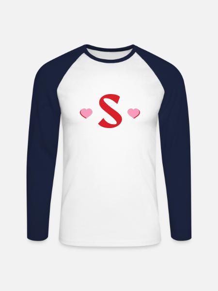 Letters s red hearts - Unisex Long Sleeve Baseball T-Shirt - white/navy