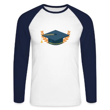 Doctor's Hat Laurel Wreath Graduation Hat - Unisex Long Sleeve Baseball T-Shirt - white/navy - Front - Nik (191cm)