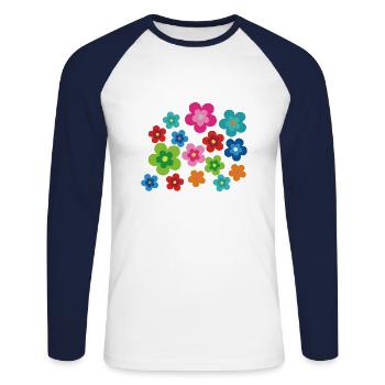 Hippie Flowers Flower Power Gift 70s Love - Unisex Long Sleeve Baseball T-Shirt - white/navy - Front - Nik (191cm)