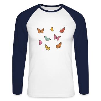 Papillon - T-shirt baseball manches longues Homme - blanc/marine - Devant - Nik (191cm)