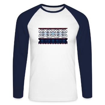 Norwegisches Pullovermuster - Unisex Baseballshirt langarm - Weiß/Navy - Vorne - Nik (191cm)