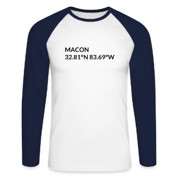 Macon Géorgie États-Unis Coordonnées - T-shirt baseball manches longues Homme - blanc/marine - Devant - Nik (191cm)
