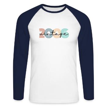 2006 vintage rétro - T-shirt baseball manches longues Homme - blanc/marine - Devant - Nik (191cm)