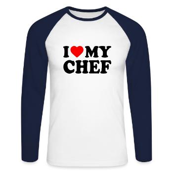 I love my chef - Unisex Baseballshirt langarm - Weiß/Navy - Vorne - Nik (191cm)