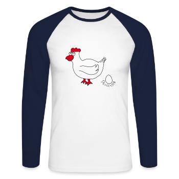 Chicken - Unisex Long Sleeve Baseball T-Shirt - white/navy - Front - Nik (191cm)