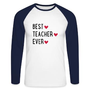 Best Teacher ever - T-shirt baseball manches longues Homme - blanc/marine - Devant - Nik (191cm)