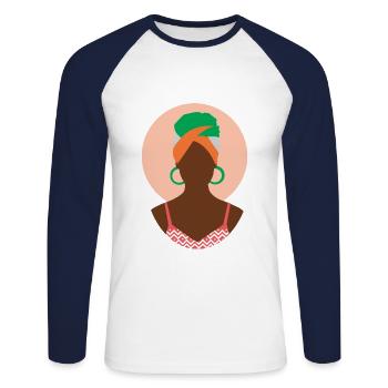 African woman - Unisex Long Sleeve Baseball T-Shirt - white/navy - Front - Nik (191cm)