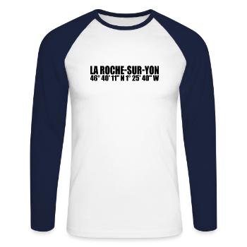 Coordonnées de La Roche-sur-Yon - T-shirt baseball manches longues Homme - blanc/marine - Devant - Nik (191cm)