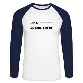 super grand-frère - t-shirt assorti - T-shirt baseball manches longues Homme - blanc/marine - Devant - Nik (191cm)