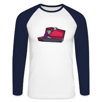 Vampire dans un cercueil - T-shirt baseball manches longues Homme - blanc/marine - Devant - Nik (191cm)