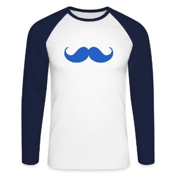 Prostate Cancer Awareness Moustache - Unisex Long Sleeve Baseball T-Shirt - white/navy - Front - Nik (191cm)