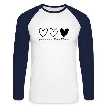 3 Herzen Partner Teil 1 von 3 - Unisex Baseballshirt langarm - Weiß/Navy - Vorne - Nik (191cm)