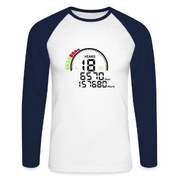 birthday counter years 18 years - Unisex Long Sleeve Baseball T-Shirt - white/navy - Front - Nik (191cm)