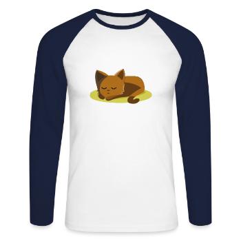 Sommeil chat - T-shirt baseball manches longues Homme - blanc/marine - Devant - Nik (191cm)