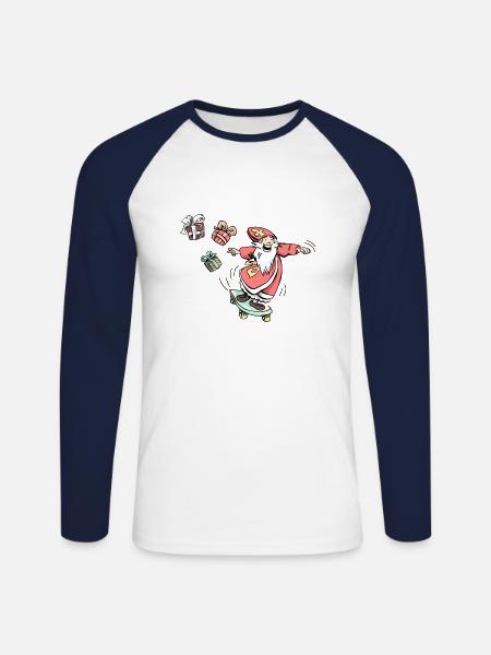 Sinterklaas on a skateboard - Unisex Long Sleeve Baseball T-Shirt - white/navy