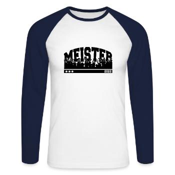 Meister 2022 Aufstieg Fußball - Unisex Baseballshirt langarm - Weiß/Navy - Vorne - Nik (191cm)