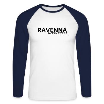 Coordonnées de Ravenne - T-shirt baseball manches longues Homme - blanc/marine - Devant - Nik (191cm)