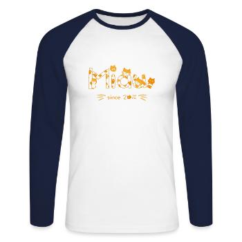 Meow lettering with cats - Unisex Long Sleeve Baseball T-Shirt - white/navy - Front - Nik (191cm)