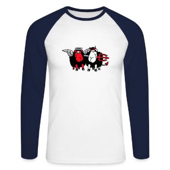 2 Sheep Angel Devil Satan Hell Evil Heaven Good - Unisex Long Sleeve Baseball T-Shirt - white/navy - Front - Nik (191cm)