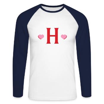 Buchstabe h rote Herzen - Unisex Baseballshirt langarm - Weiß/Navy - Vorne - Nik (191cm)