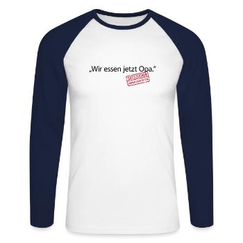We now eat grandpa punctuation marks save lives comma - Unisex Long Sleeve Baseball T-Shirt - white/navy - Front - Nik (191cm)