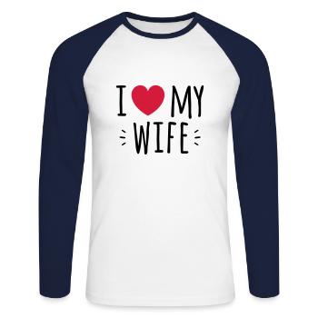 i love my wife - T-shirt baseball manches longues Homme - blanc/marine - Devant - Nik (191cm)