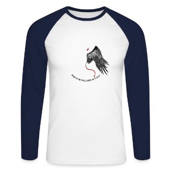 Which One Will Guide Me Today – Angel Demon Devil - Unisex Long Sleeve Baseball T-Shirt - white/navy - Front - Nik (191cm)