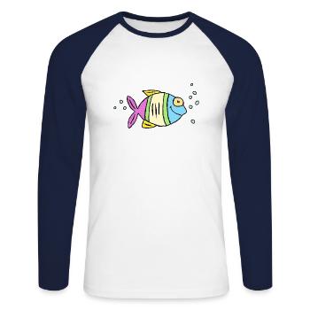 Fisch Buntbarsch Wasser Meer Graffiti Zeichnung - Unisex Baseballshirt langarm - Weiß/Navy - Vorne - Nik (191cm)