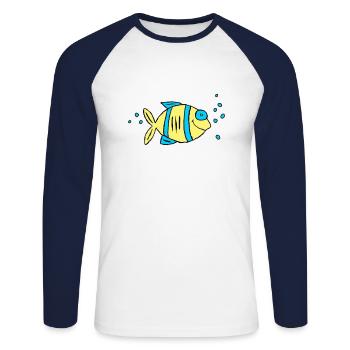 Poisson Cichlide Eau Mer Graffiti Dessin - T-shirt baseball manches longues Homme - blanc/marine - Devant - Nik (191cm)