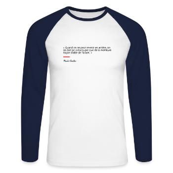 Paulo Coelho - T-shirt baseball manches longues Homme - blanc/marine - Devant - Nik (191cm)