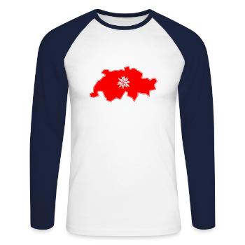 Drapeau suisse - T-shirt baseball manches longues Homme - blanc/marine - Devant - Nik (191cm)