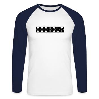 Bocholt Flughafentafel - Unisex Baseballshirt langarm - Weiß/Navy - Vorne - Nik (191cm)
