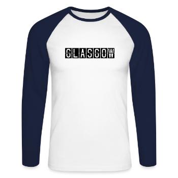 Glasgow Airport Sign - Unisex Long Sleeve Baseball T-Shirt - white/navy - Front - Nik (191cm)