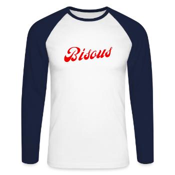 Bisous idée cadeau - T-shirt baseball manches longues Homme - blanc/marine - Devant - Nik (191cm)