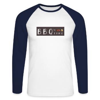 BBQ Time - T-shirt baseball manches longues Homme - blanc/marine - Devant - Nik (191cm)