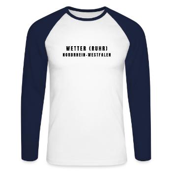 Wetter (Ruhr) Nordrhein-Westfalen - Unisex Baseballshirt langarm - Weiß/Navy - Vorne - Nik (191cm)