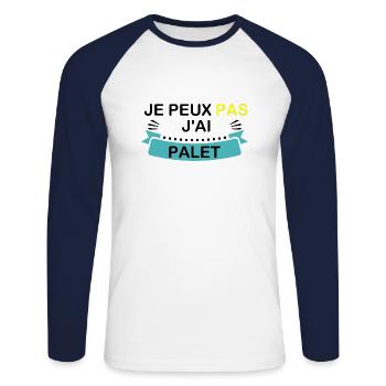 je peux pas j'ai palet - T-shirt baseball manches longues Homme - blanc/marine - Devant - Nik (191cm)