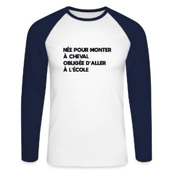 née pour monter à cheval - T-shirt baseball manches longues Homme - blanc/marine - Devant - Nik (191cm)