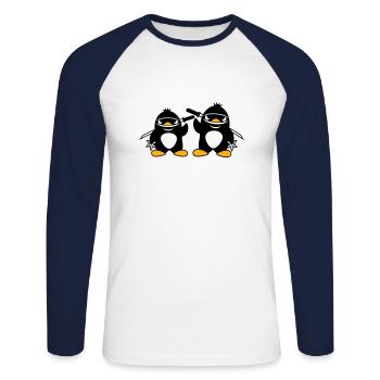 2 pingouins ninja samouraï japonais katana duo - T-shirt baseball manches longues Homme - blanc/marine - Devant - Nik (191cm)