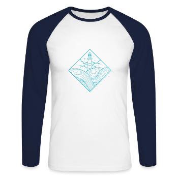 phare - T-shirt baseball manches longues Homme - blanc/marine - Devant - Nik (191cm)