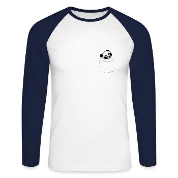 Panda in der Tasche - Comic Panda Tier - Unisex Baseballshirt langarm - Weiß/Navy - Vorne - Nik (191cm)