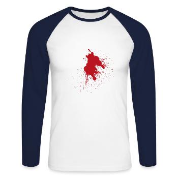 Éclaboussure de cadeau de rouge sang de trèfle tache de sang de couleur - T-shirt baseball manches longues Homme - blanc/marine - Devant - Nik (191cm)