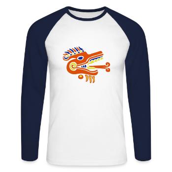 Mayan statue relief design - Unisex Long Sleeve Baseball T-Shirt - white/navy - Front - Nik (191cm)
