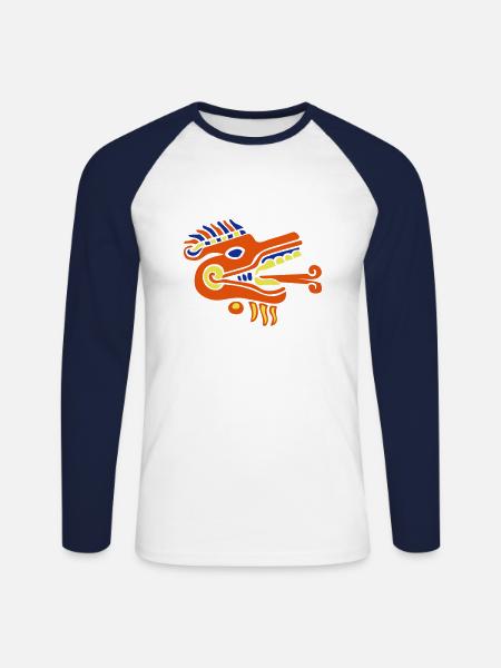 Mayan statue relief design - Unisex Long Sleeve Baseball T-Shirt - white/navy