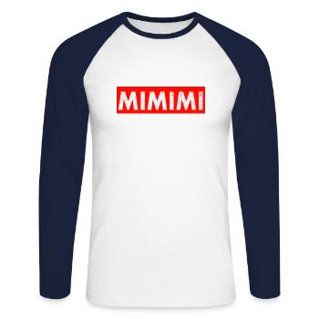 MiMiMi Red Box Logo Funshirt Parody Stateme funny - Unisex Baseballshirt langarm - Weiß/Navy - Vorne - Nik (191cm)